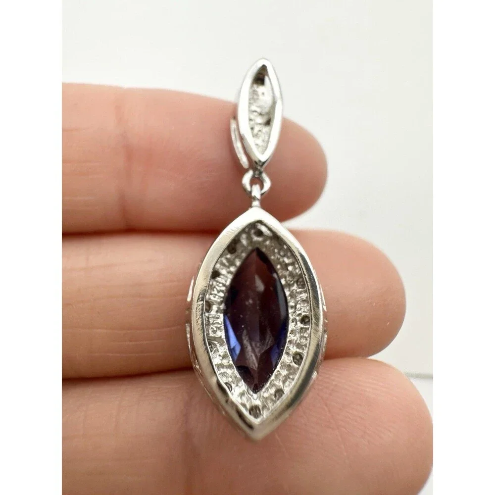 925 Sterling Silver Marquise blue Spinel Pendant with Diamond
